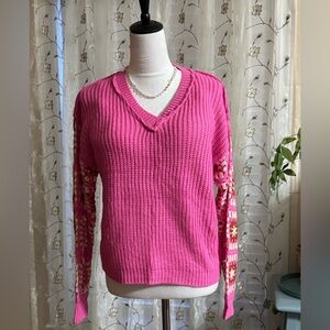 NWT Pink Lemon Love V-Neck Sweater w/ Beautiful Granny Square Sleeves Size Small